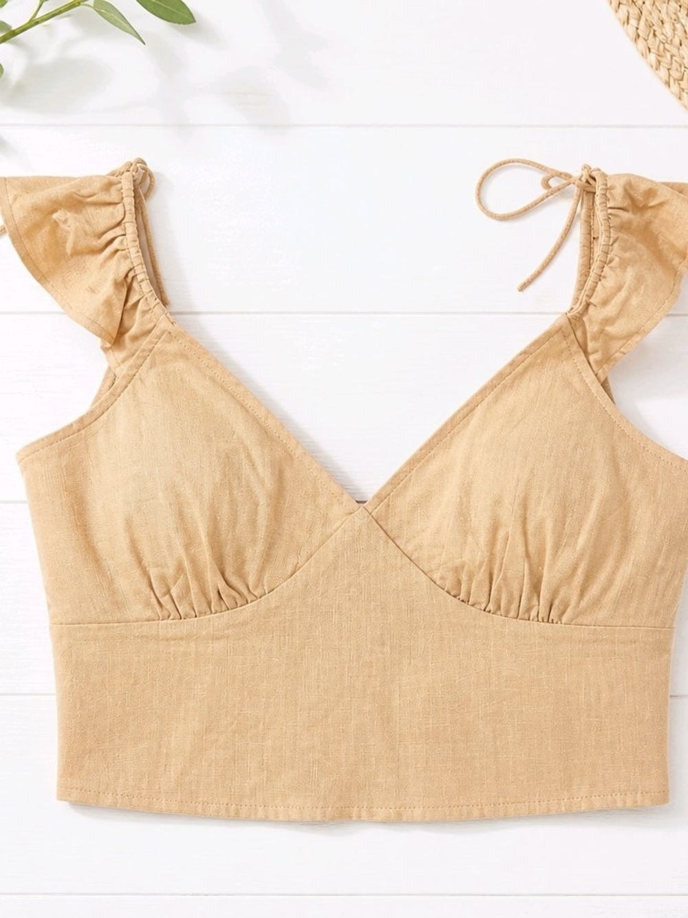 a new day Ruffle Strap Crop Top in Tan